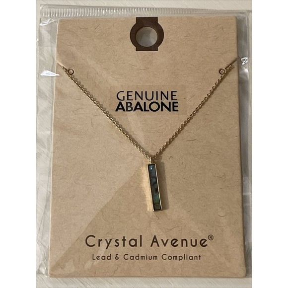 Crystal Avenue Genuine Abalone Shell Bar Pendant Necklace Gold Plate NEW - Picture 4 of 7